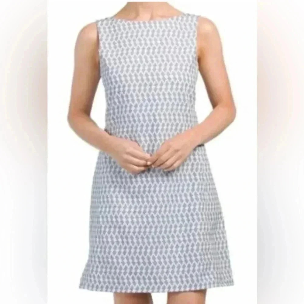 Woman THEORY Blue White Texture Sleeveless Mivrill Mayview Dress Sz 6 EUC